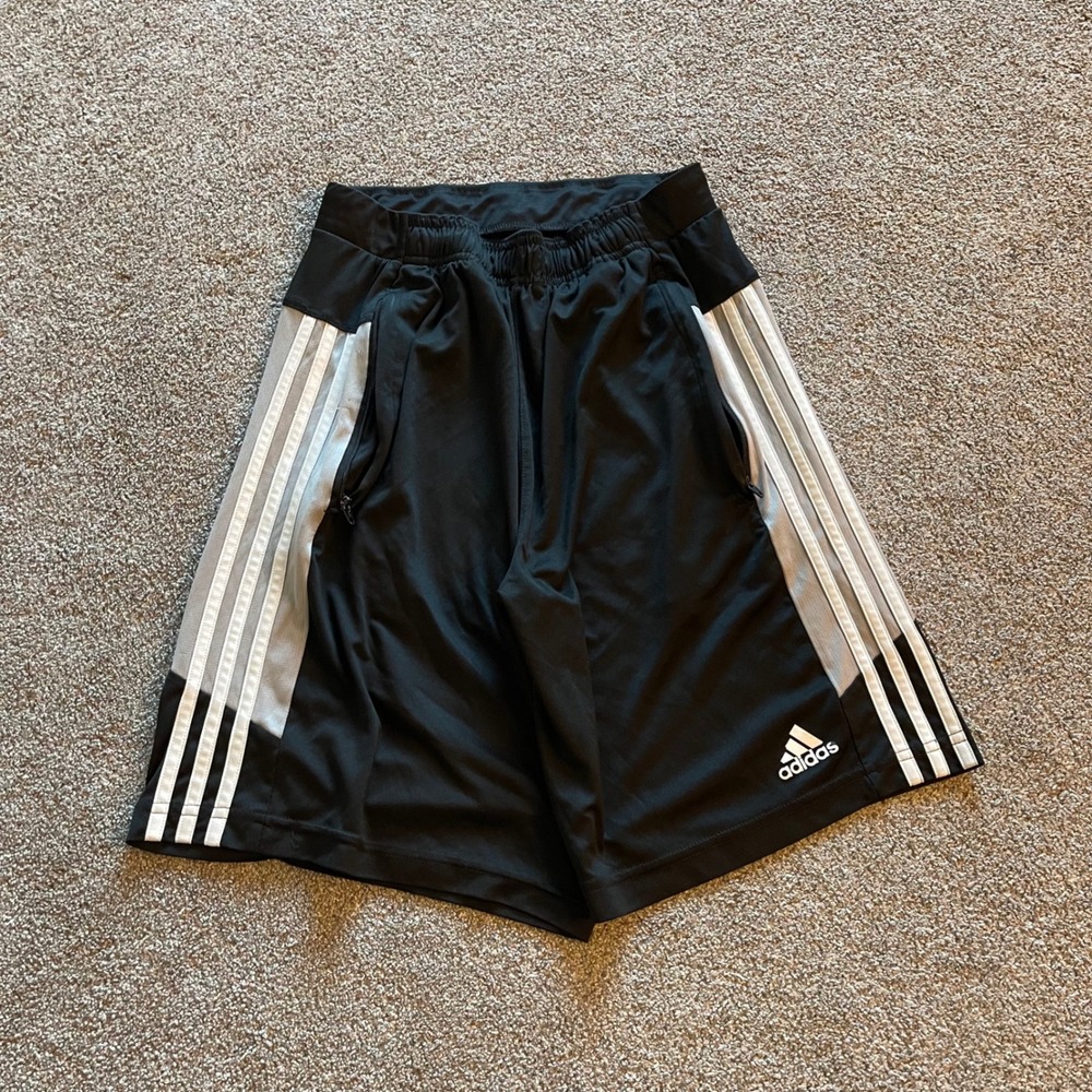 Mens Adidas Aeroready Shorts S Black Excellent 3-Stripe Athletic Gym Zipper